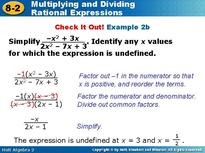 8 -2 Multiplying and Dividing Rational Expressions Check It Out! Example 2 b 2