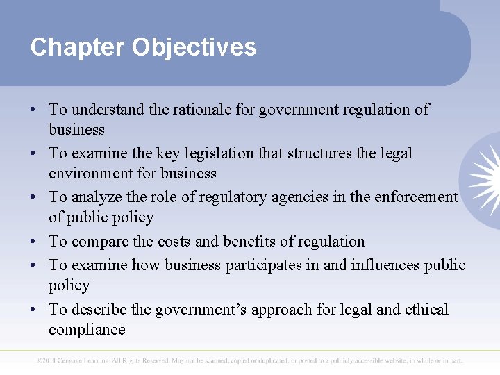 Chapter Objectives • To understand the rationale for government regulation of business • To