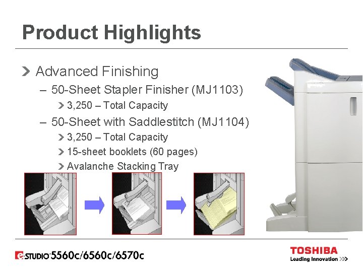 Product Highlights Advanced Finishing – 50 -Sheet Stapler Finisher (MJ 1103) 3, 250 –