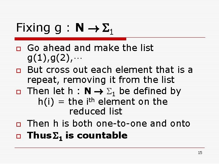 Fixing g : N ! 1 o o o Go ahead and make the Fixing g : N ! 1 o o o Go ahead and make the
