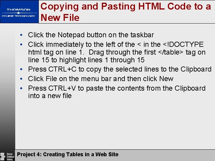 Copying and Pasting HTML Code to a New File • Click the Notepad button