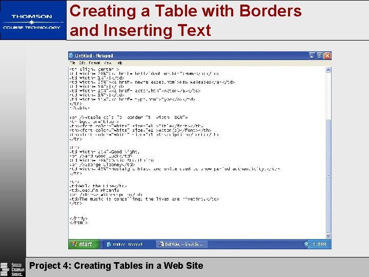Creating a Table with Borders and Inserting Text Project 4: Creating Tables in a