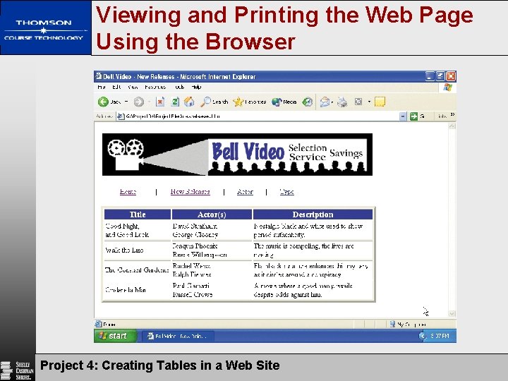Viewing and Printing the Web Page Using the Browser Project 4: Creating Tables in