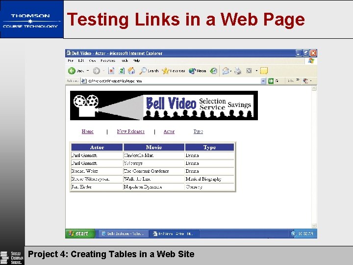 Testing Links in a Web Page Project 4: Creating Tables in a Web Site