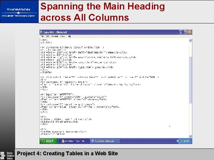 Spanning the Main Heading across All Columns Project 4: Creating Tables in a Web