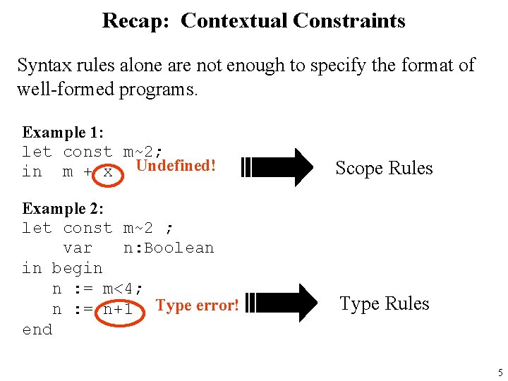 Recap: Contextual Constraints Syntax rules alone are not enough to specify the format of