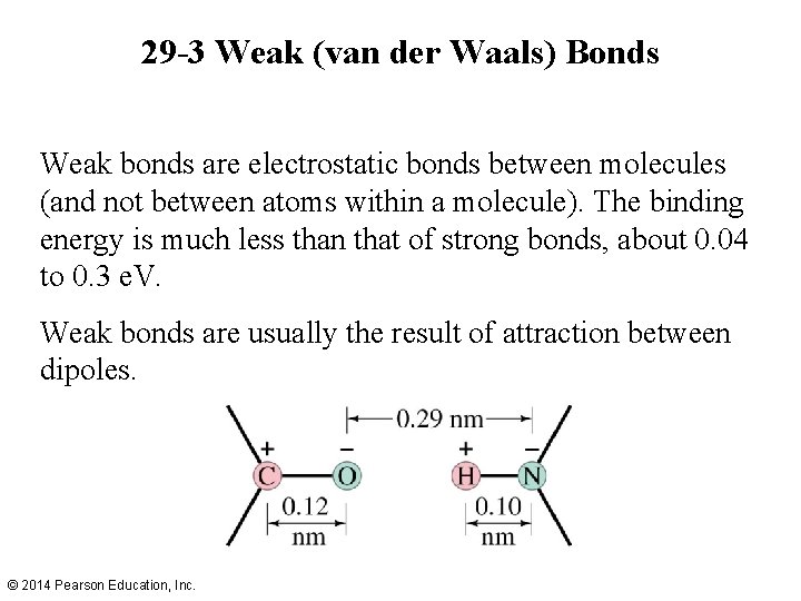 29 -3 Weak (van der Waals) Bonds Weak bonds are electrostatic bonds between molecules 29 -3 Weak (van der Waals) Bonds Weak bonds are electrostatic bonds between molecules
