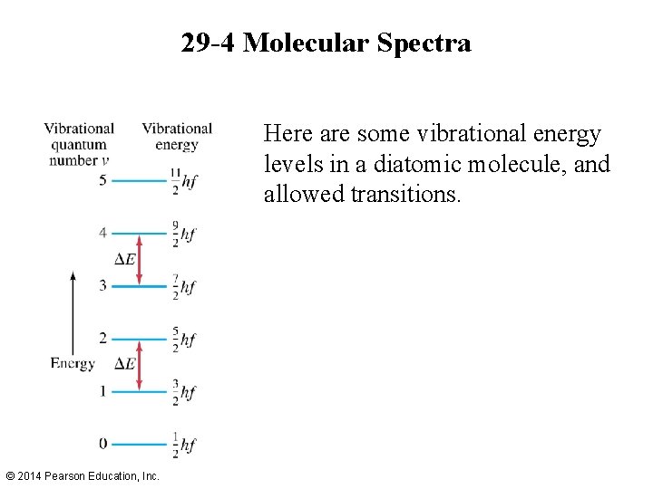 29 -4 Molecular Spectra Here are some vibrational energy levels in a diatomic molecule,