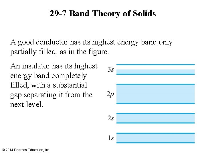 29 -7 Band Theory of Solids A good conductor has its highest energy band