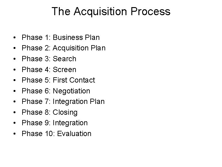 The Acquisition Process • • • Phase 1: Business Plan Phase 2: Acquisition Plan The Acquisition Process • • • Phase 1: Business Plan Phase 2: Acquisition Plan