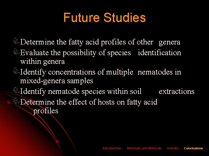 Future Studies Determine the fatty acid profiles of other genera Evaluate the possibility of