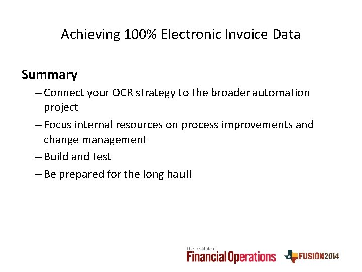 Achieving 100% Electronic Invoice Data Summary – Connect your OCR strategy to the broader