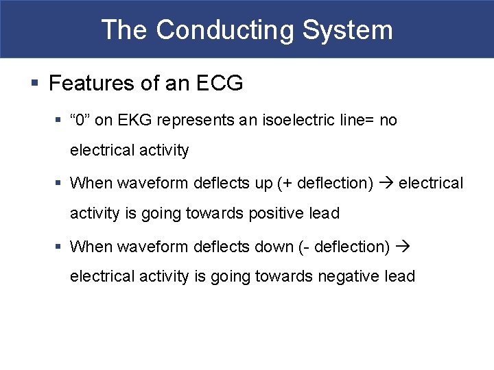 The Conducting System § Features of an ECG § “ 0” on EKG represents