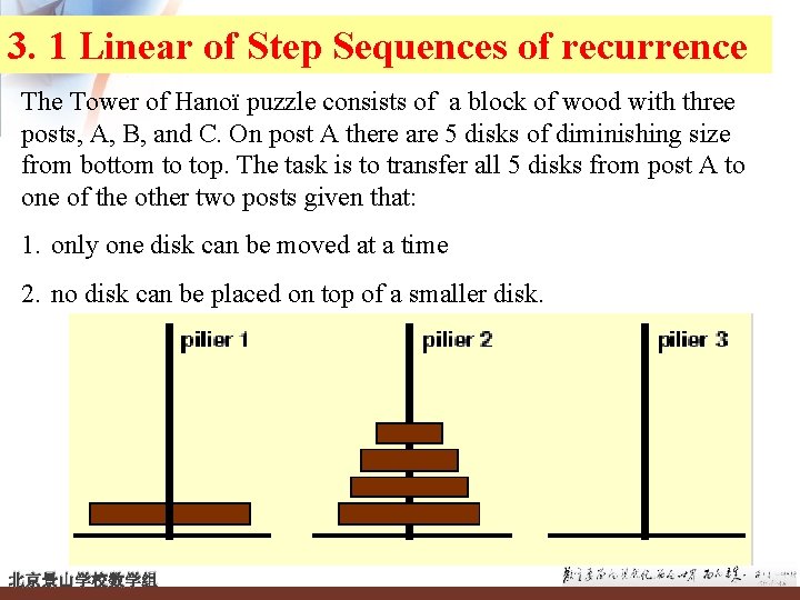 3. 1 Linear of Step Sequences of recurrence The Tower of Hanoï puzzle consists