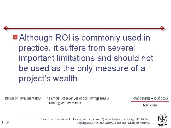Although ROI is commonly used in practice, it suffers from several important limitations and Although ROI is commonly used in practice, it suffers from several important limitations and