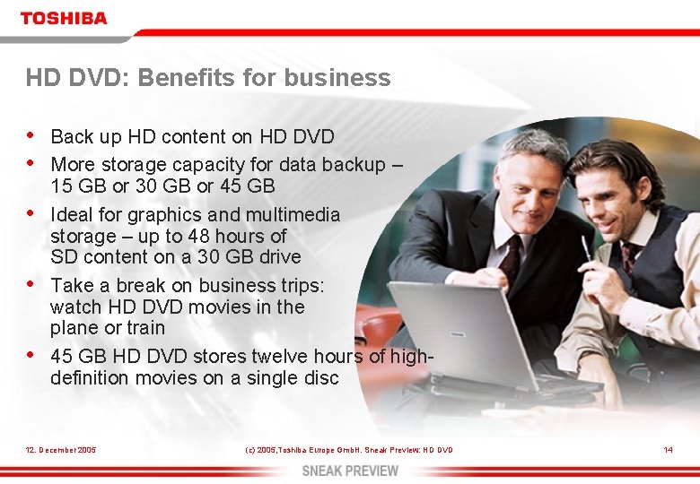 HD DVD: Benefits for business • • • Back up HD content on HD