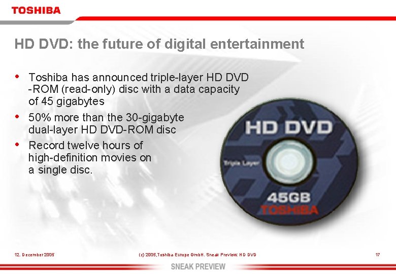 HD DVD: the future of digital entertainment • • • Toshiba has announced triple-layer