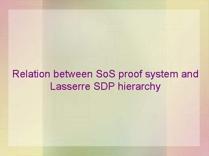 Relation between So. S proof system and Lasserre SDP hierarchy 