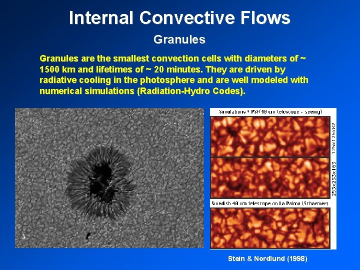 Internal Convective Flows Granules are the smallest convection cells with diameters of ~ 1500 Internal Convective Flows Granules are the smallest convection cells with diameters of ~ 1500