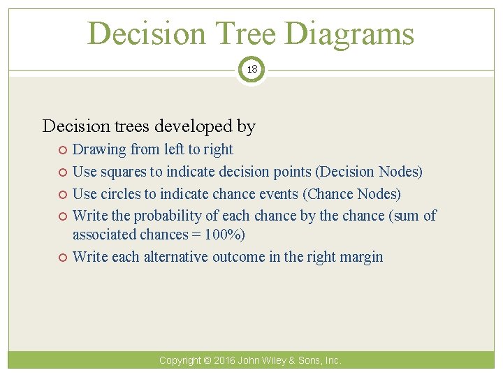 Decision Tree Diagrams 18 Decision trees developed by Drawing from left to right Use