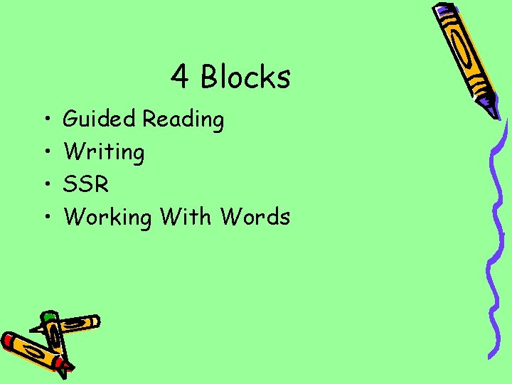 4 Blocks • • Guided Reading Writing SSR Working With Words 