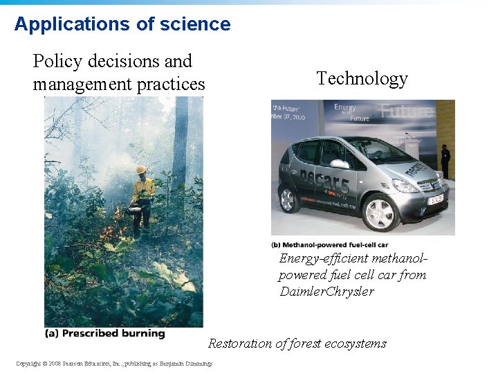 Applications of science Policy decisions and management practices Technology Energy-efficient methanolpowered fuel cell car