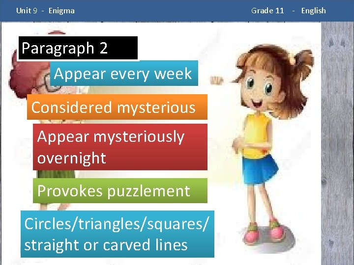 Unit 9 - Enigma Paragraph 22 Paragraph Appear every week Considered mysterious Appear mysteriously