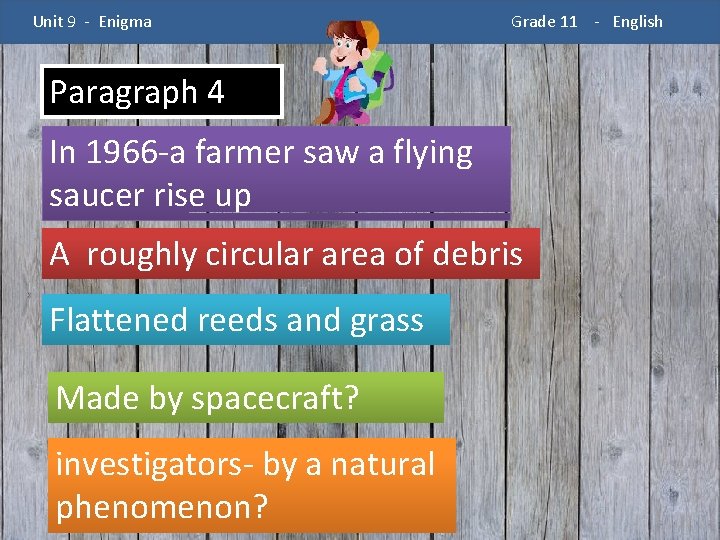 Unit 9 - Enigma Grade 11 - English Paragraph 4 In 1966 -a farmer