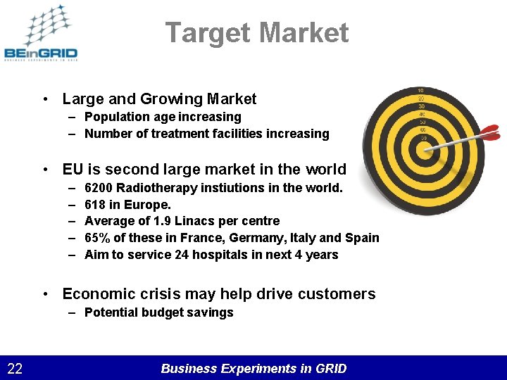 Target Market • Large and Growing Market – Population age increasing – Number of