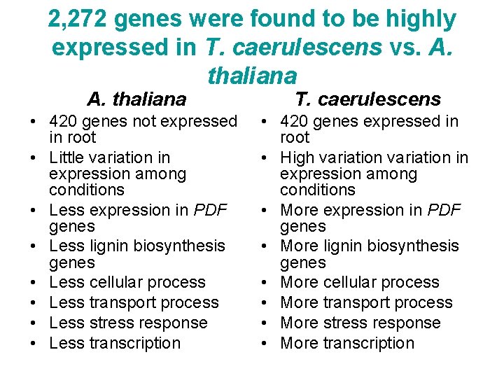 2, 272 genes were found to be highly expressed in T. caerulescens vs. A.