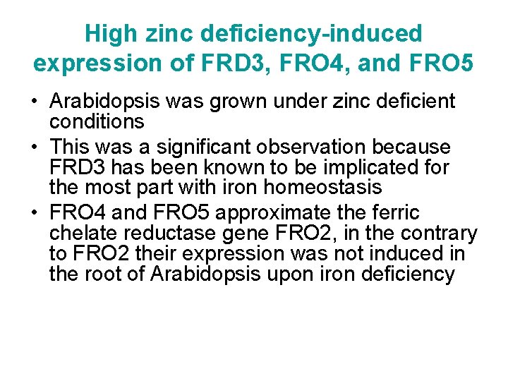 High zinc deficiency-induced expression of FRD 3, FRO 4, and FRO 5 • Arabidopsis