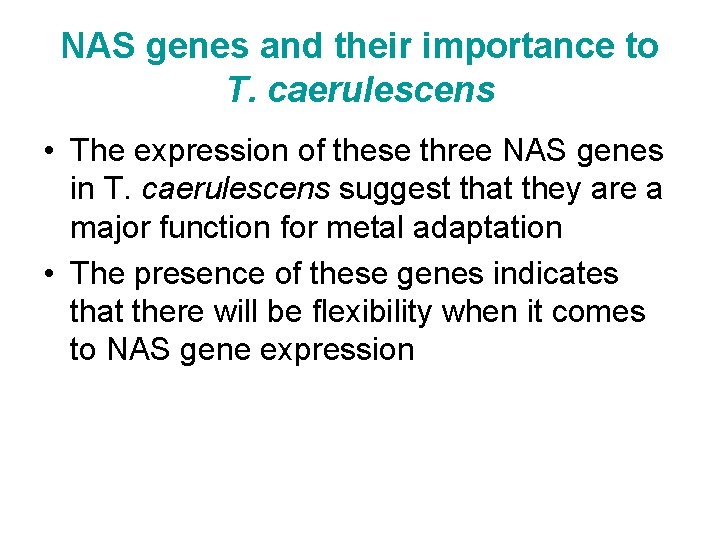 NAS genes and their importance to T. caerulescens • The expression of these three