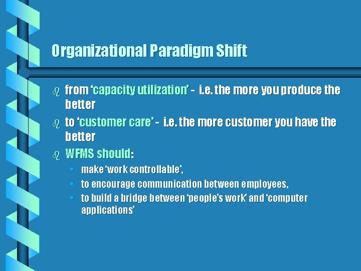 Organizational Paradigm Shift b b b from ‘capacity utilization’ - i. e. the more