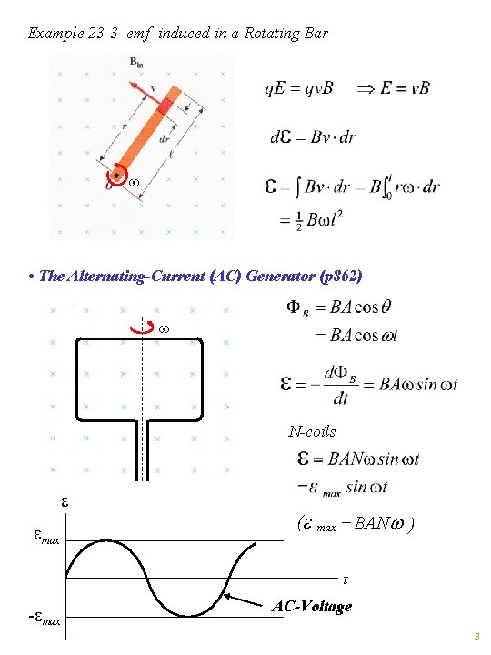 Example 23 -3 emf induced in a Rotating Bar • The Alternating-Current (AC) Generator