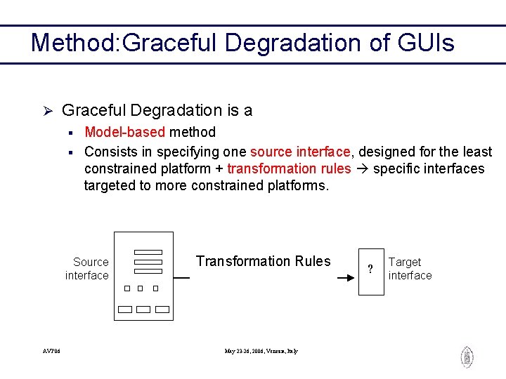 Method: Graceful Degradation of GUIs Ø Graceful Degradation is a Model-based method § Consists