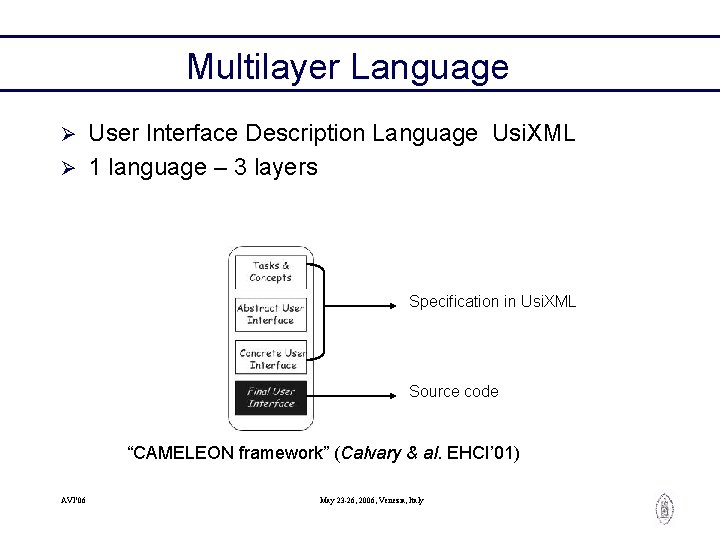 Multilayer Language User Interface Description Language Usi. XML Ø 1 language – 3 layers