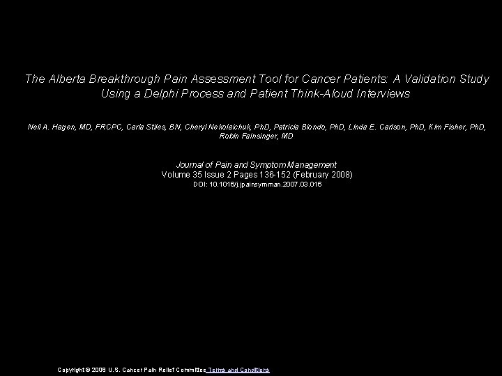 The Alberta Breakthrough Pain Assessment Tool for Cancer Patients: A Validation Study Using a