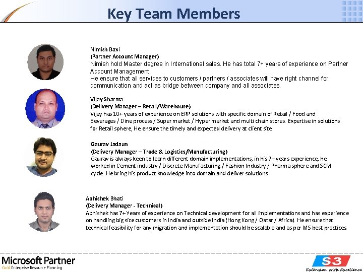 Key Team Members Nimish Baxi (Partner Account Manager) Nimish hold Master degree in International