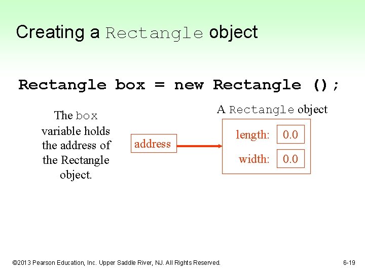 Creating a Rectangle object Rectangle box = new Rectangle (); The box variable holds