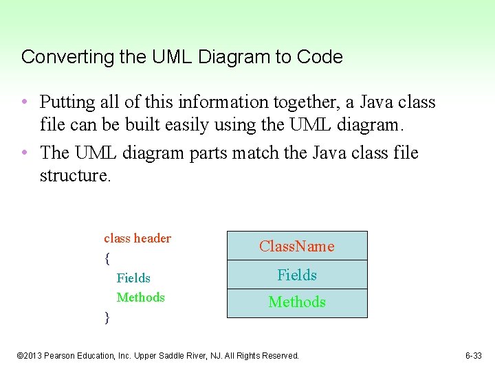 Converting the UML Diagram to Code • Putting all of this information together, a