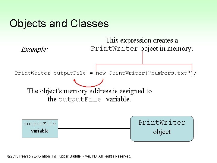 Objects and Classes Example: This expression creates a Print. Writer object in memory. Print.