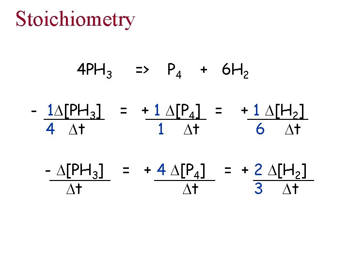 Stoichiometry 4 PH 3 - 1 D[PH 3] 4 Dt - D[PH 3] Dt