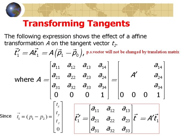 p. s. vector will not be changed by translation matrix 93 