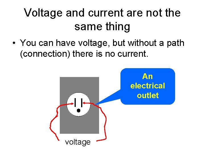 Voltage and current are not the same thing • You can have voltage, but