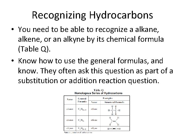 Recognizing Hydrocarbons • You need to be able to recognize a alkane, alkene, or