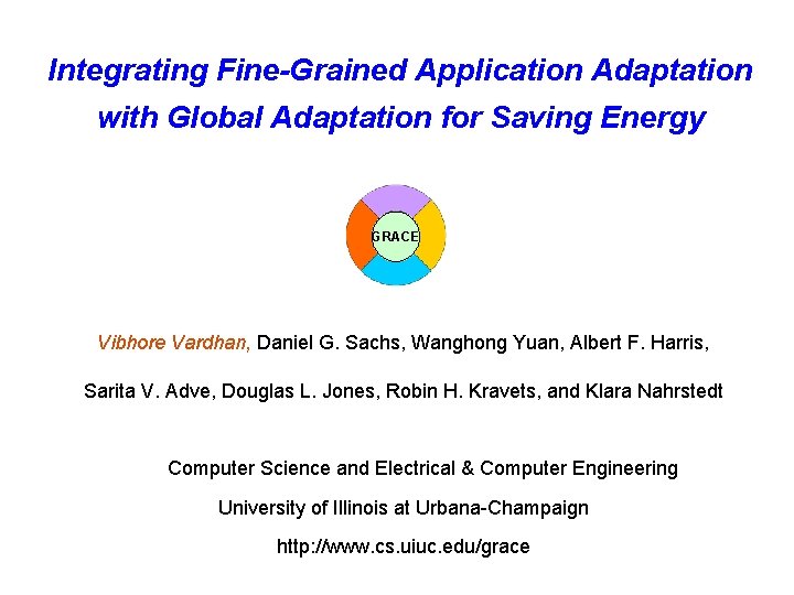 Integrating Fine-Grained Application Adaptation with Global Adaptation for Saving Energy GRACE Vibhore Vardhan, Daniel