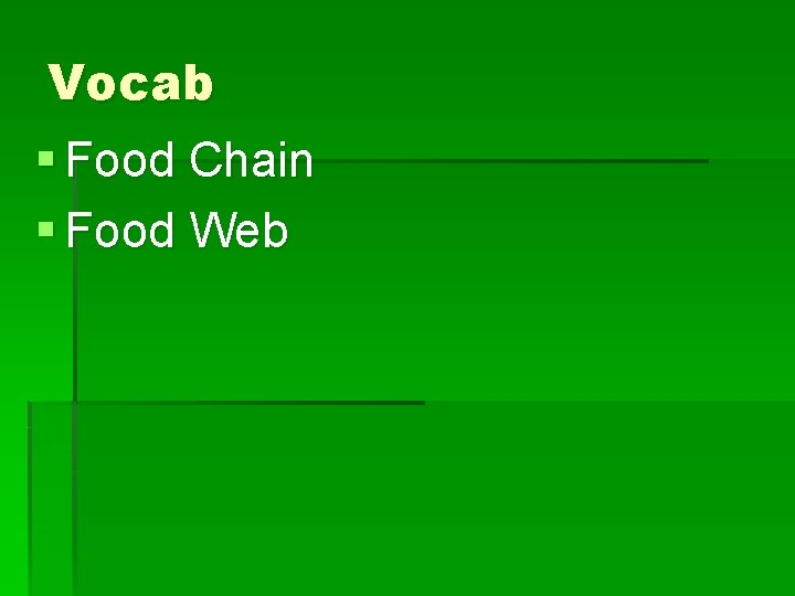 Vocab § Food Chain § Food Web 