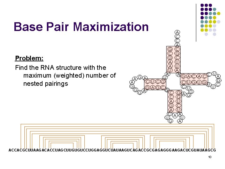 Base Pair Maximization Problem: Find the RNA structure with the maximum (weighted) number of