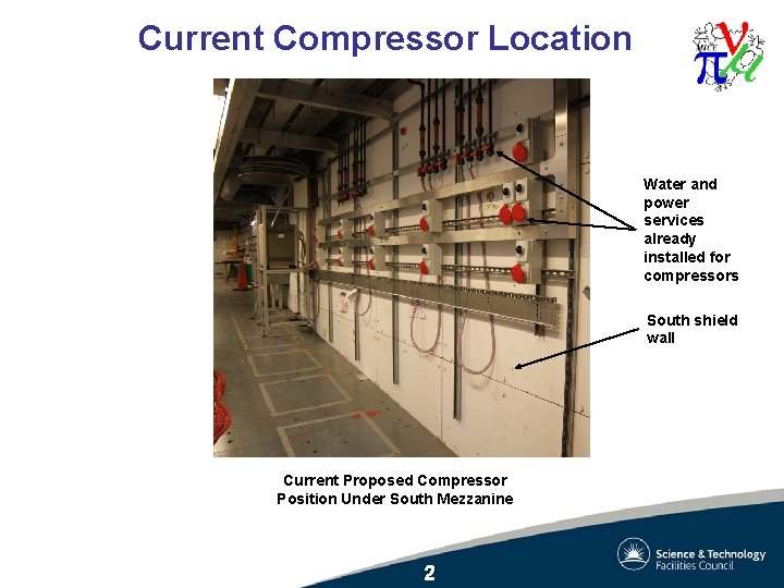 Current Compressor Location Water and power services already installed for compressors South shield wall