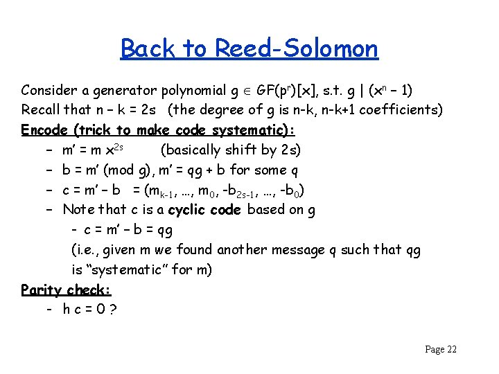 Algorithms In The Real World Error Correcting Codes